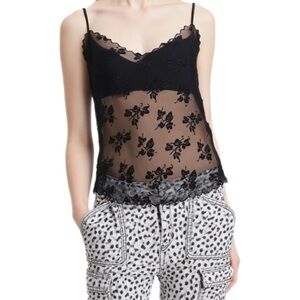 Y2K Black Sheer Floral Camisole Size Medium